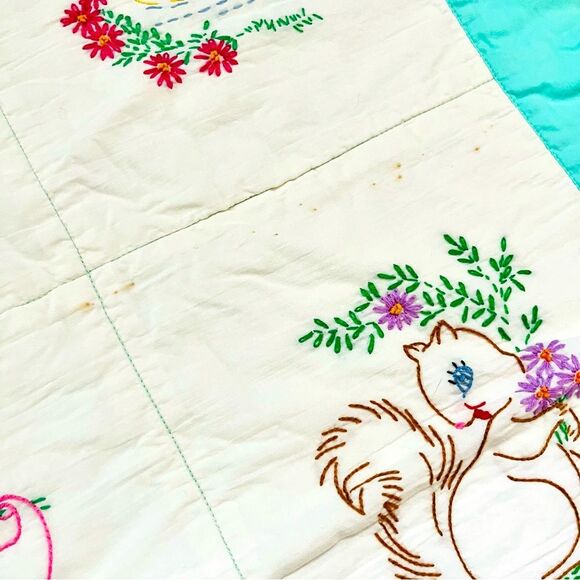 Handcrafted Hand Embroidered Baby Blanket with Animals Baby Shower Gift - Picture 11 of 12